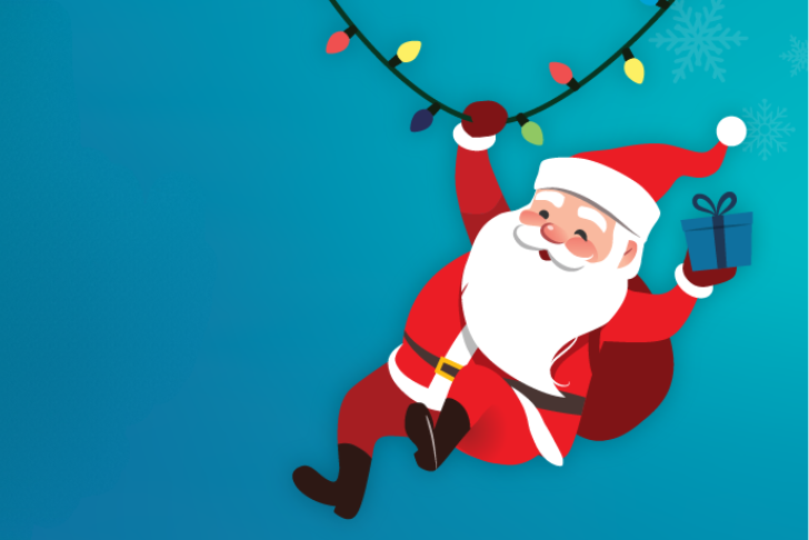 cartoon santa swinging with lights